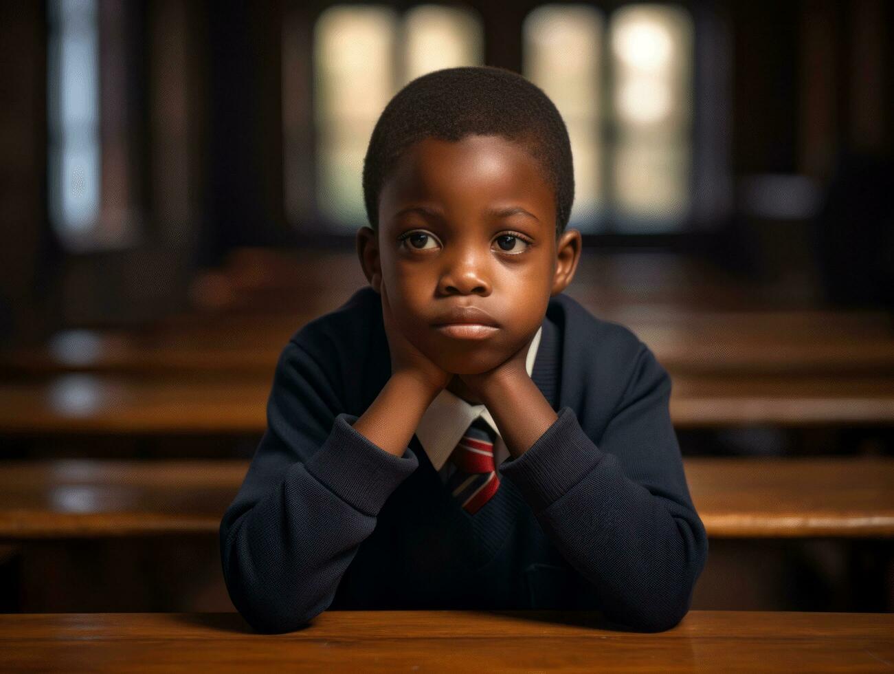 afrikansk unge i emotionell dynamisk utgör i skola ai generativ foto