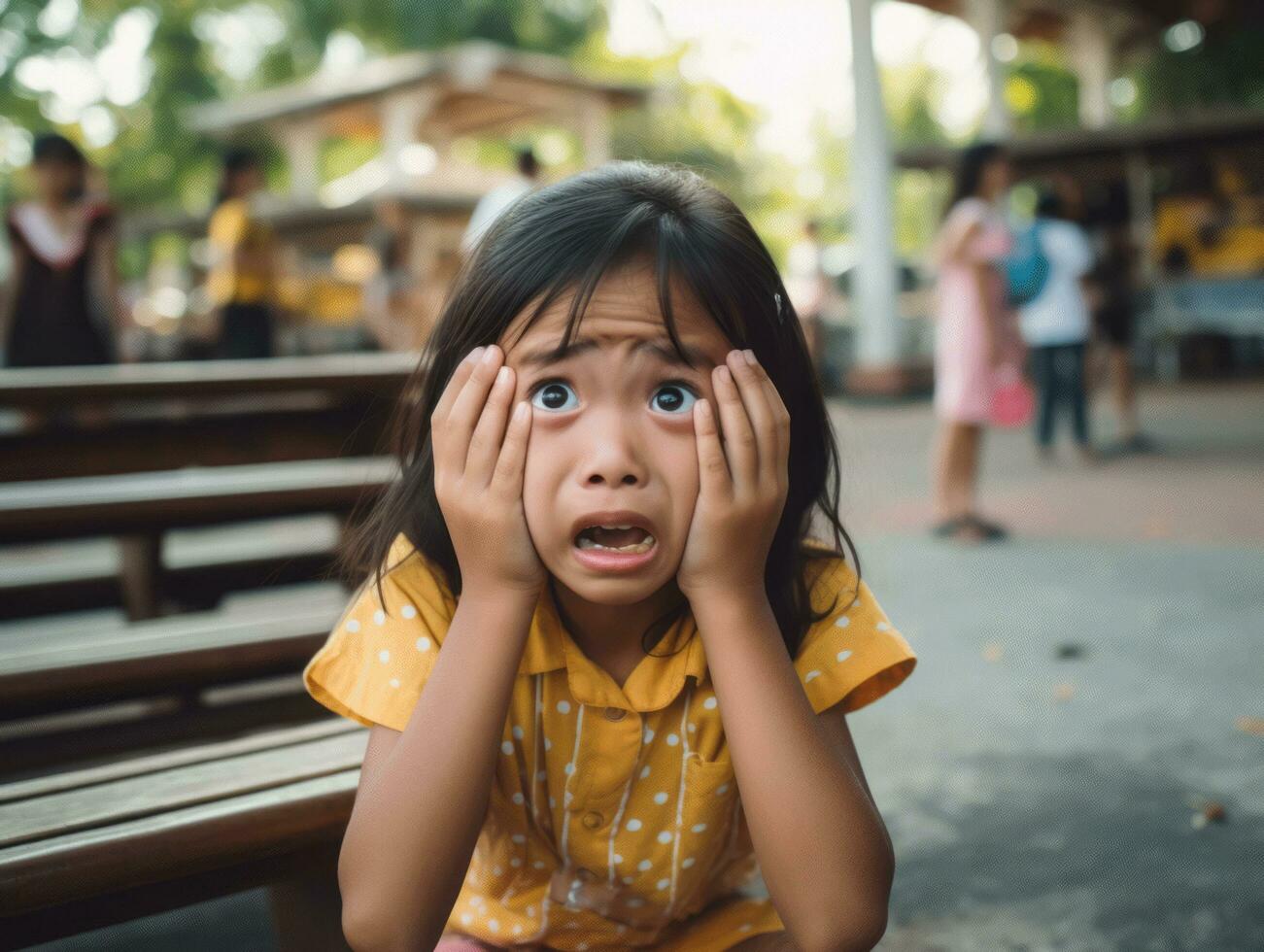 asiatisk unge i emotionell dynamisk utgör i skola ai generativ foto