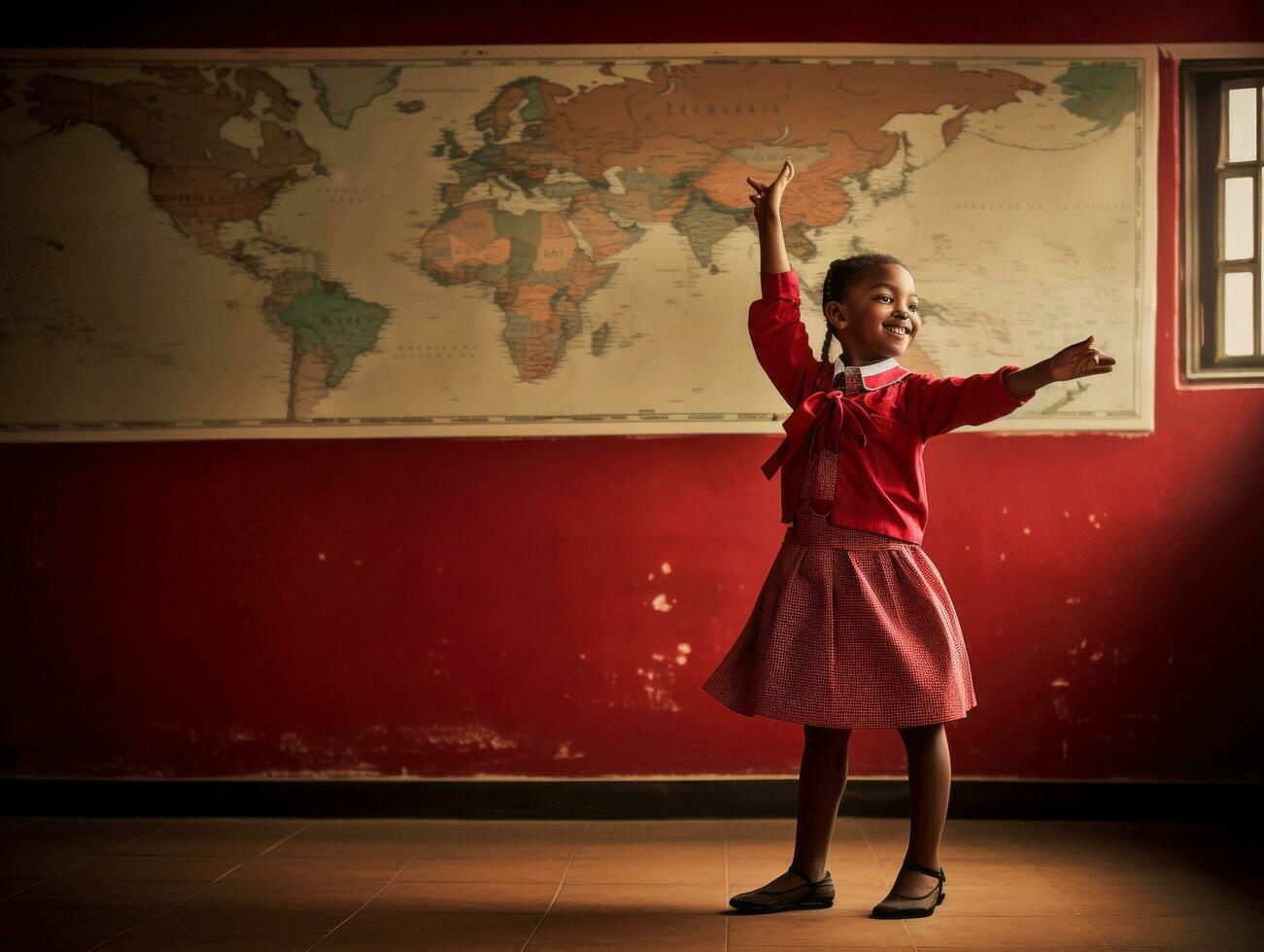 Foto av emotionell dynamisk utgör brasiliansk unge i skola ai generativ