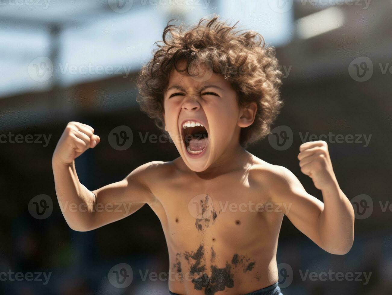 Foto av emotionell dynamisk utgör mexikansk unge i skola ai generativ