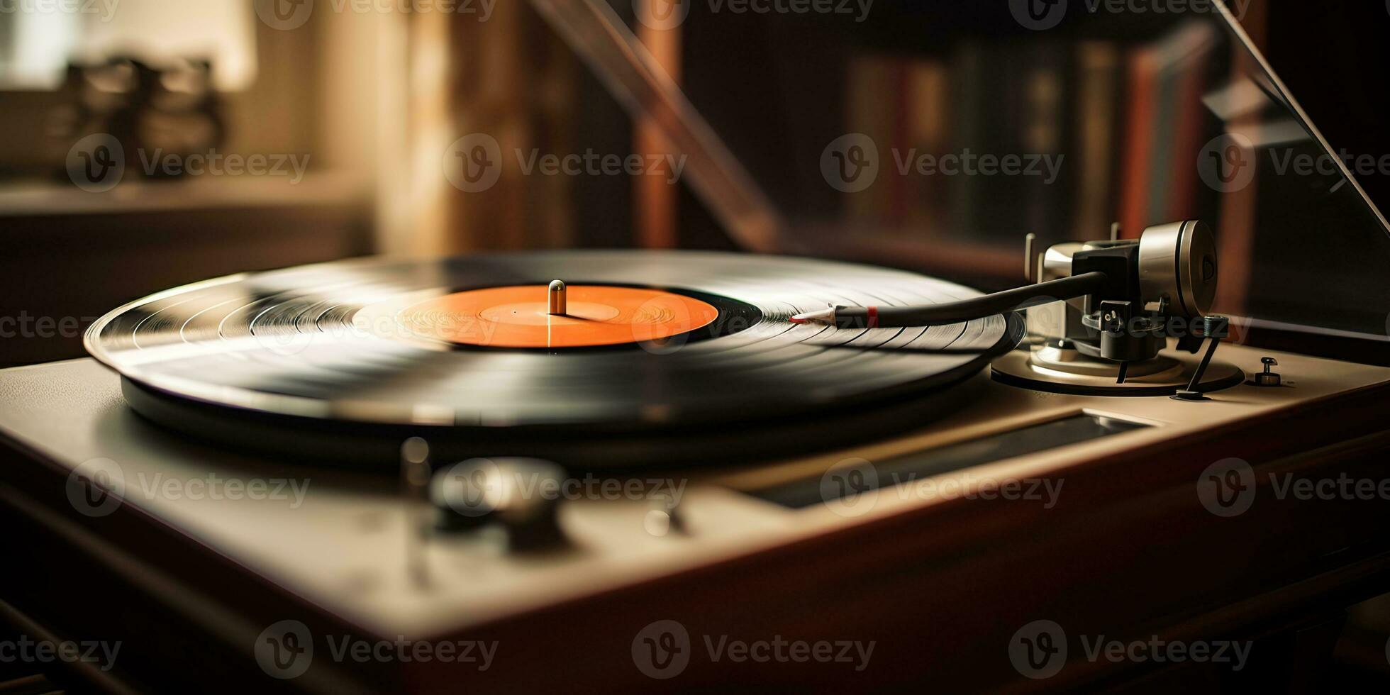 ai genererad. ai generativ. retro årgång antik ljud musik audio vinyl spelare spela in låda på mysigt Hem. grafisk konst foto