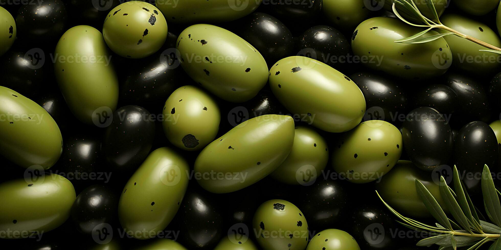 ai genererad. ai generativ. svart och grön oliver friska organisk grönsaker blanda dekoration mönster bakgrund. grafisk konst foto