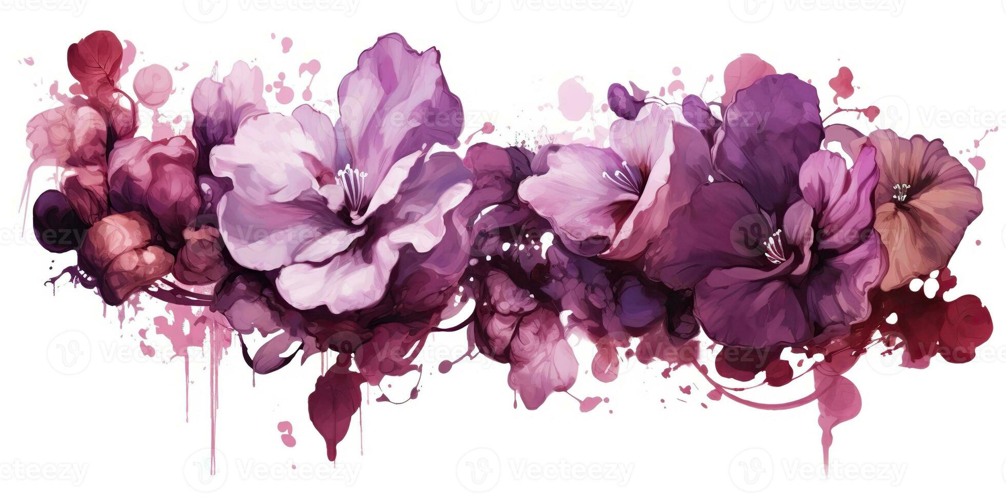 ai genererad. ai generativ. skön dekorativ blomma blomma botanisk blommig rosa lila blommor vattenfärg på vit bakgrund duk. grafisk konst foto