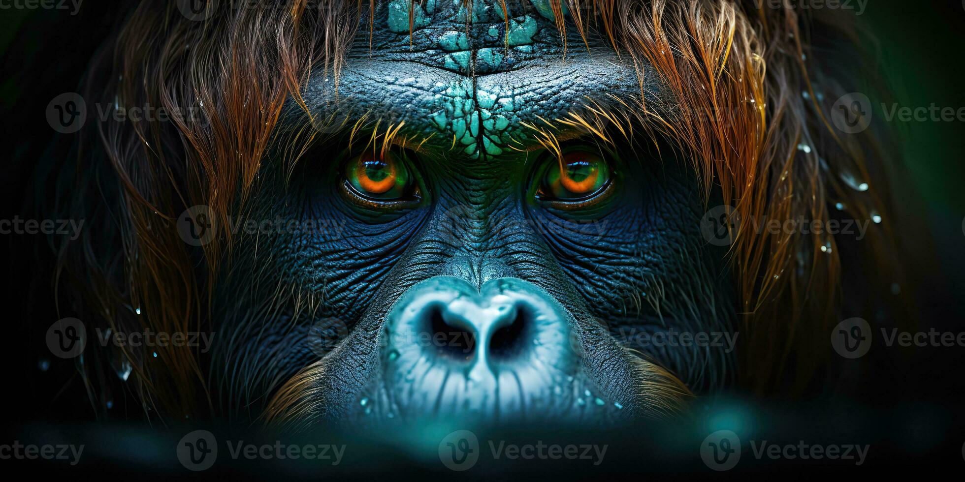 ai genererad. ai generativ. orangutang apa ansikte porträtt ögon tittar på på du. däggdjur djur- bakgrund se. grafisk konst foto