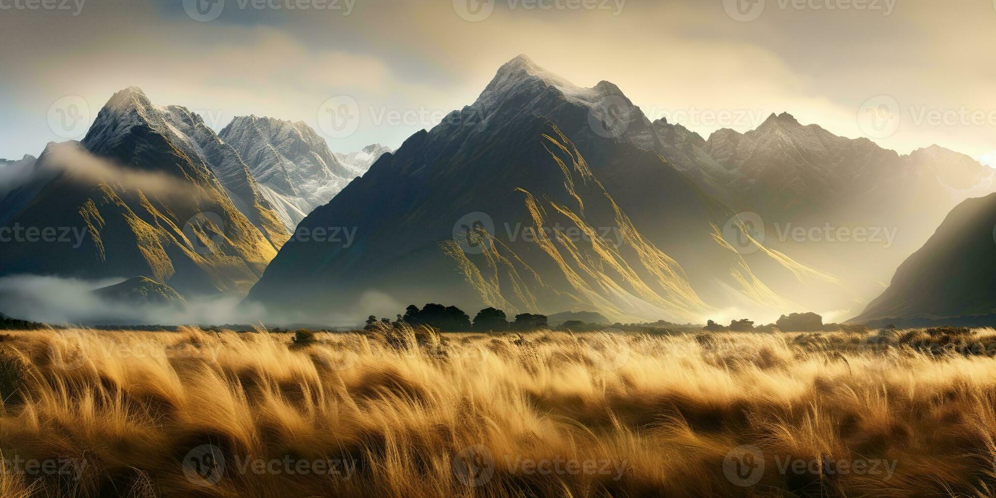 ai genererad. ai generativ. berg skog sjö landskap bakgrund. äventyr utforska vandring hikking resa vibe. grafisk konst foto