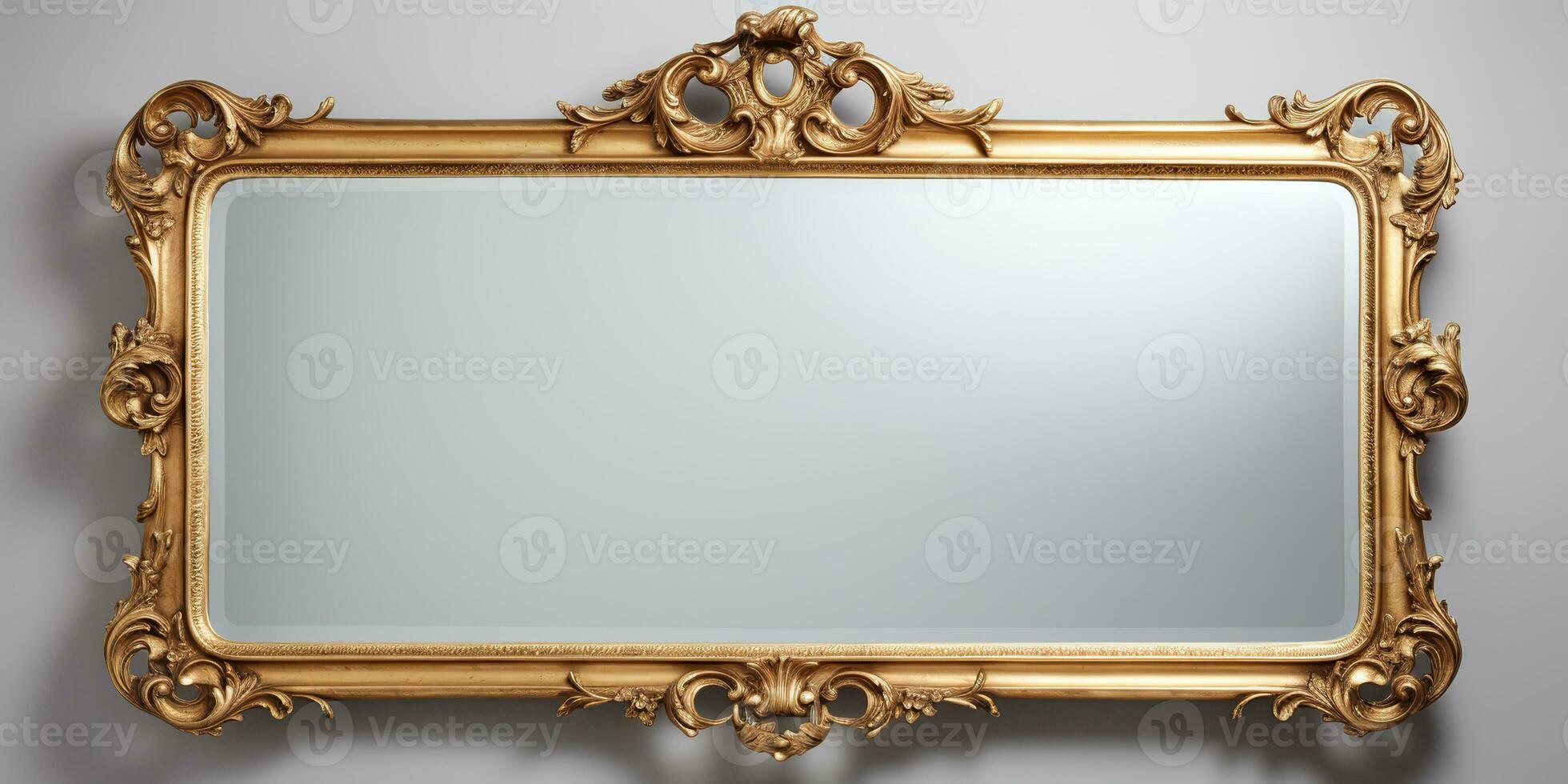 ai genererad. ai generativ. gammal årgång retro antik spegel i guld ram rustik stil. dekoration Hem glas. grafisk konst foto