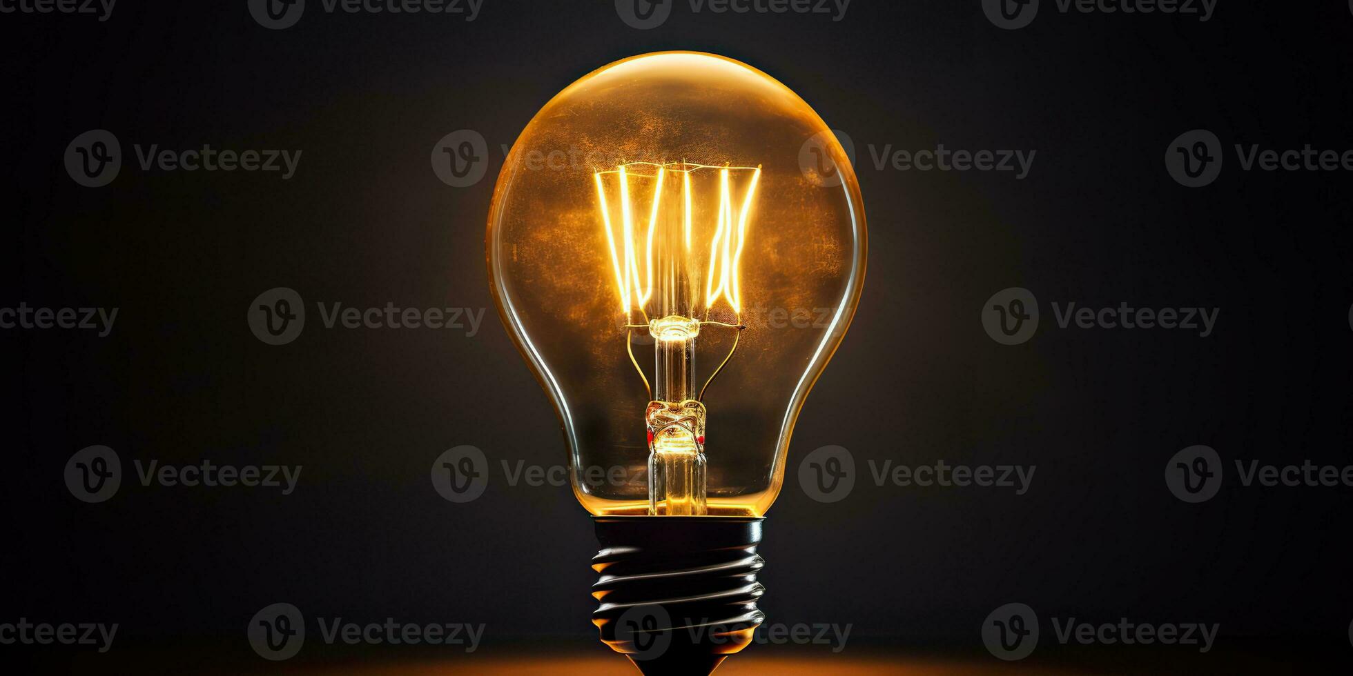 ai genererad. ai generativ. elektricitet ljus lampa Glödlampa på mörk svart bakgrund. interiör lysande dekoration mockup. grafisk konst foto