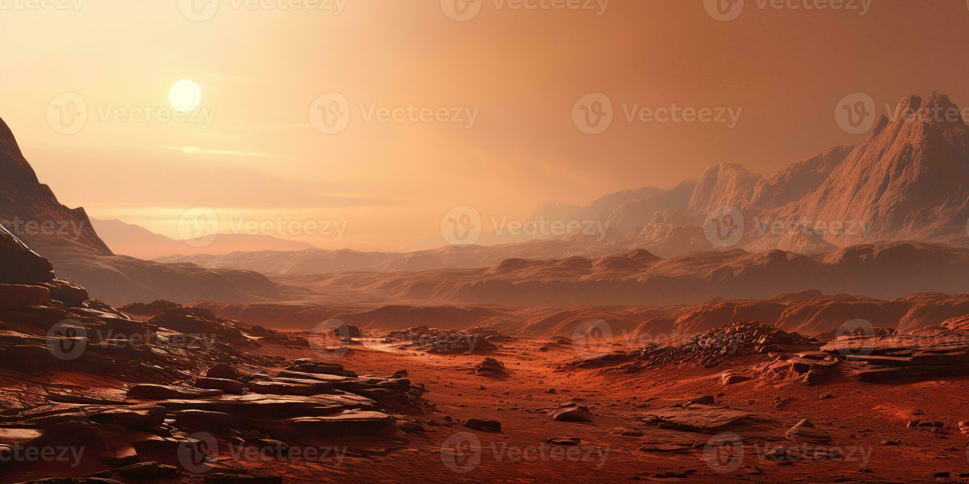 ai genererad. ai generativ. fördärvar planet galax yta landskap öken- berg utomhus- landskap. grafisk konst foto