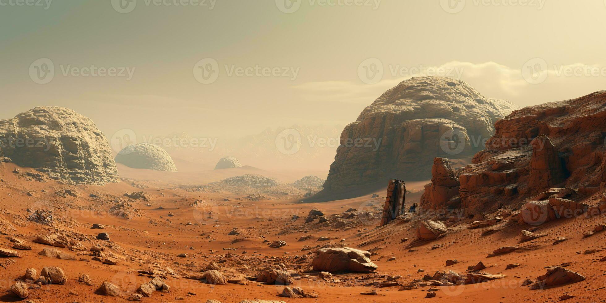 ai genererad. ai generativ. fördärvar planet galax yta landskap öken- berg utomhus- landskap. grafisk konst foto