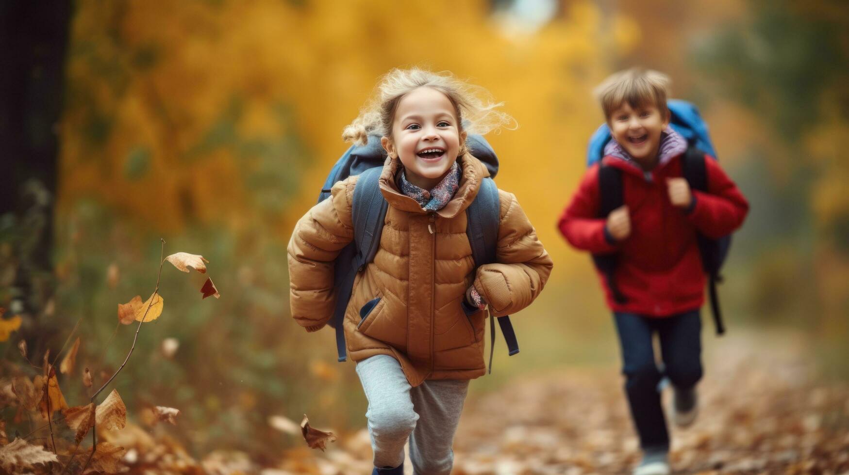 glada barn går i skolan foto