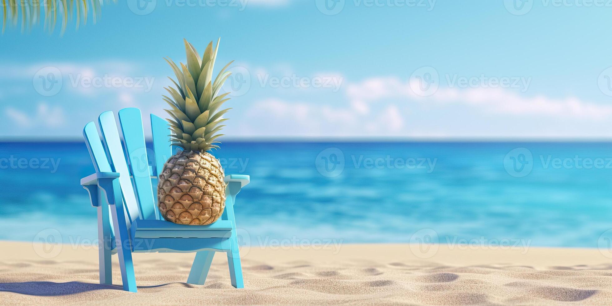 porträtt sommar strand bakgrund med ananas tillverkad med generativ ai foto