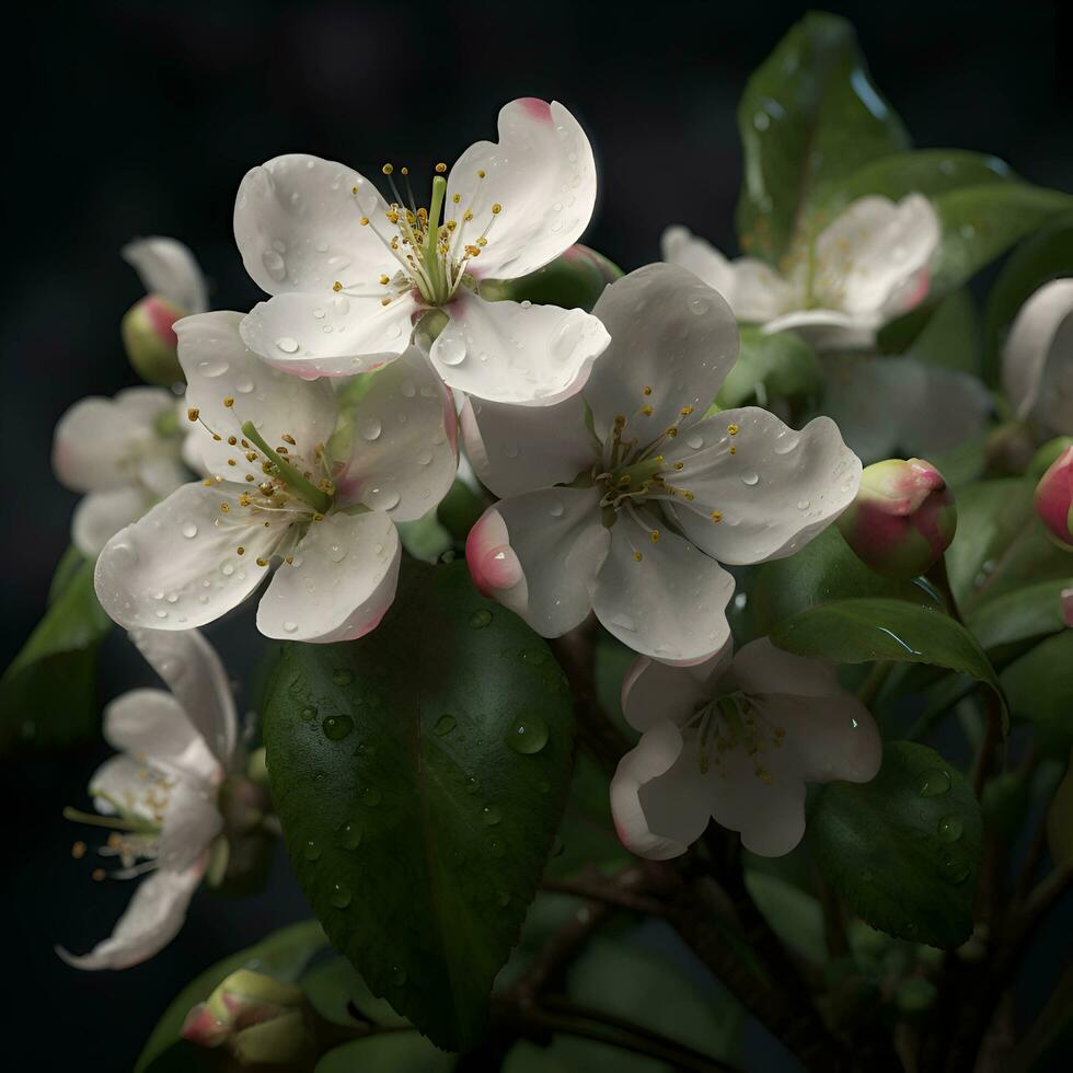 blomstrande gren av äpple på en mörk bakgrund närbild foto