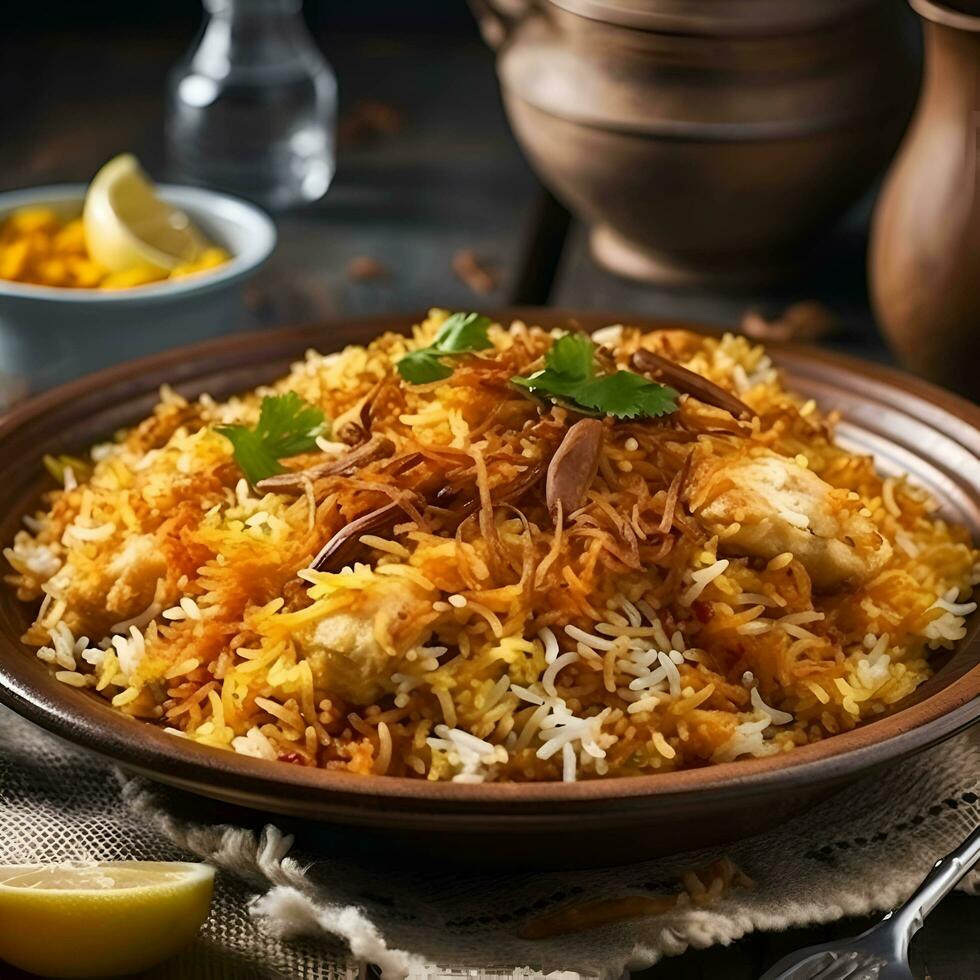 biryani - traditionell indisk maträtt tillverkad av basmati ris och kyckling foto