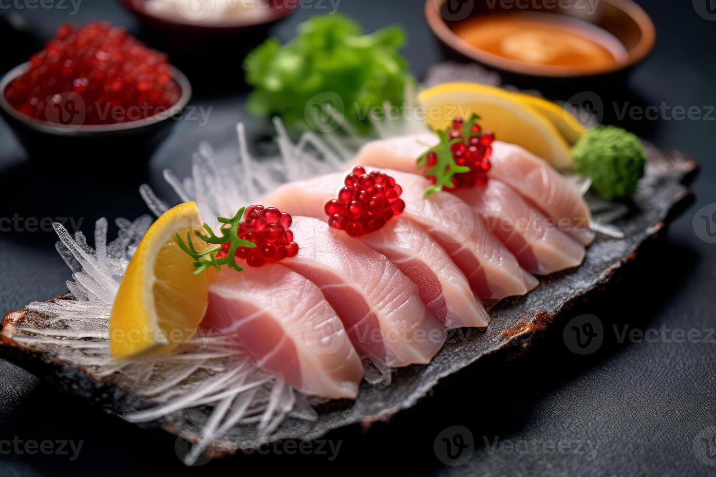 närbild topp se av Ingredienser tonfisk, japansk mat. ai genererad. foto