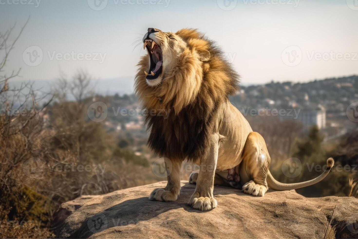 lejon i natur, nationell geografi, bred liv djur. ai genererad. foto