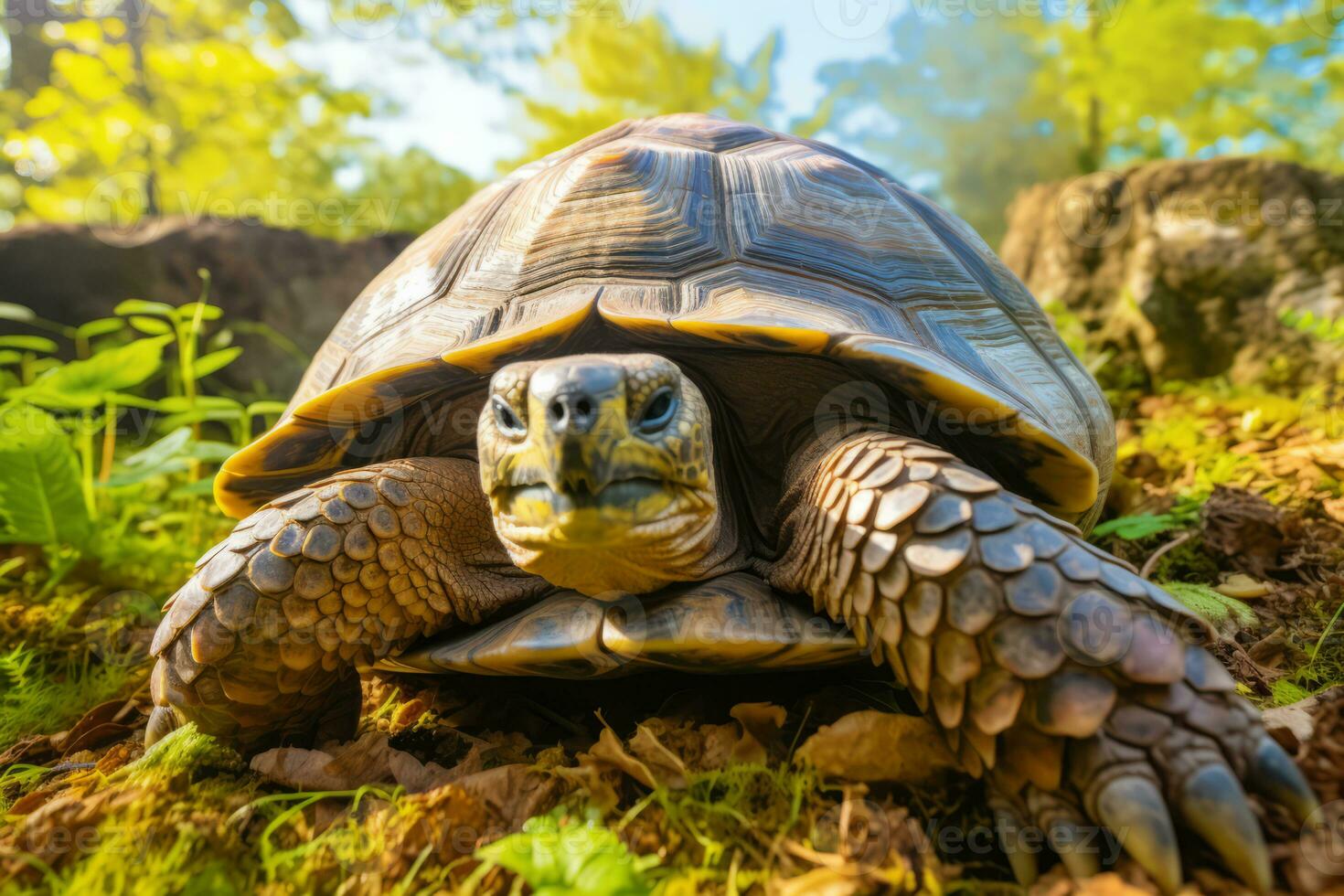 sköldpadda i natur, nationell geografi, bred liv djur. ai genererad. foto