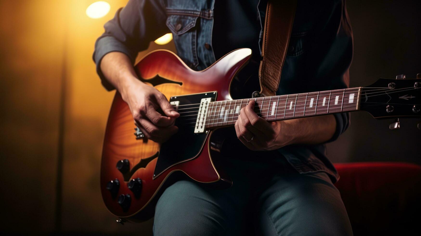 man spelar gitarr foto