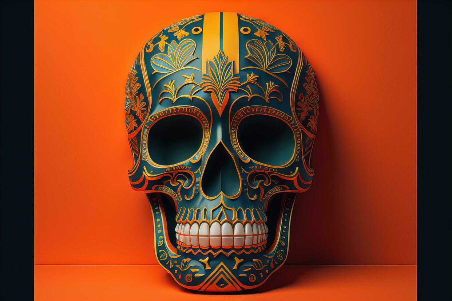 mexikansk skalle på orange bakgrund. dag av de död- begrepp. generativ ai foto