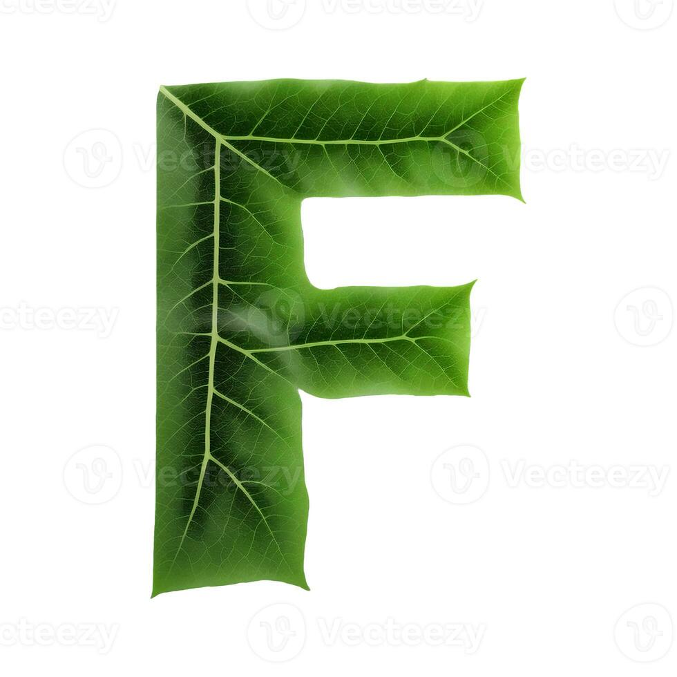 grön blad typografi text design versal alfabet f, ai generativ foto