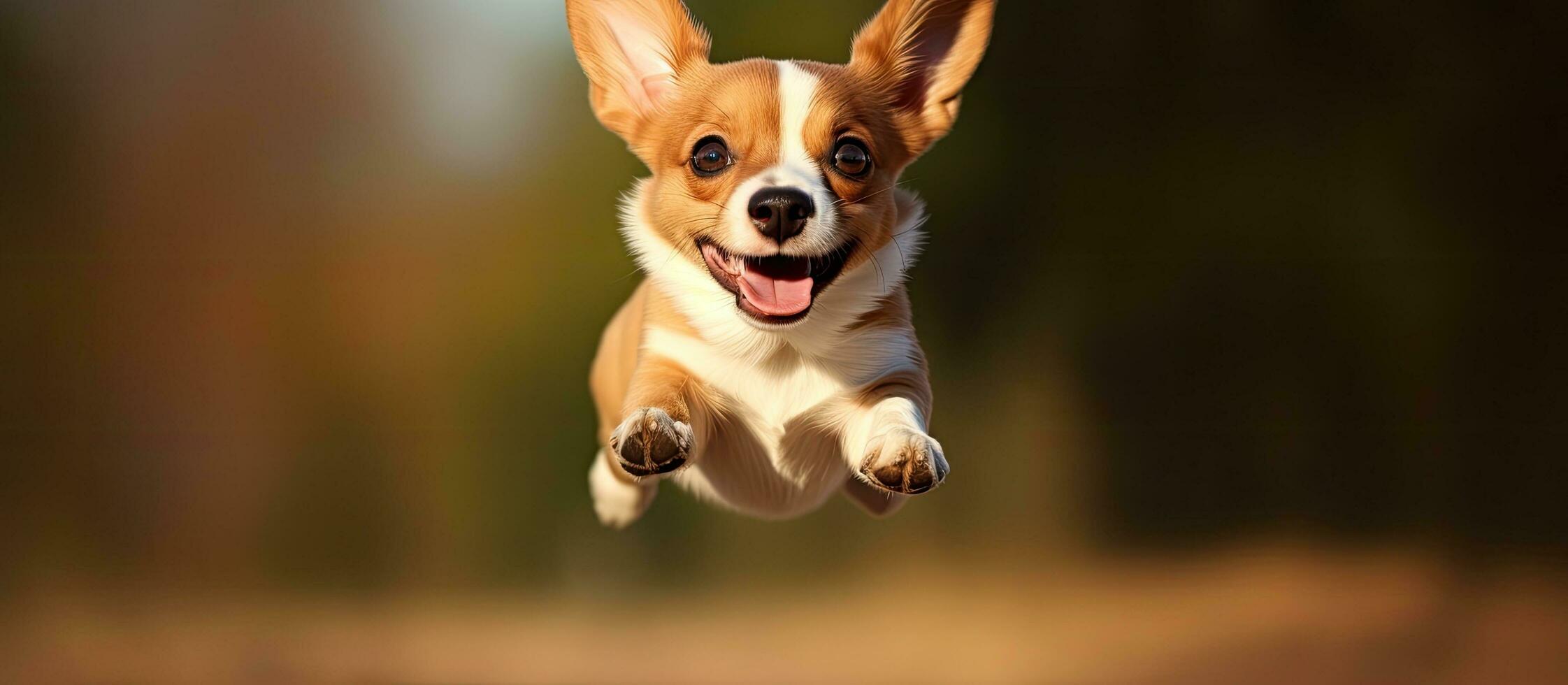 en hund valp med rolig öron är lyckligt Hoppar och lyssnande, illustrerar ett lydig, tränad foto