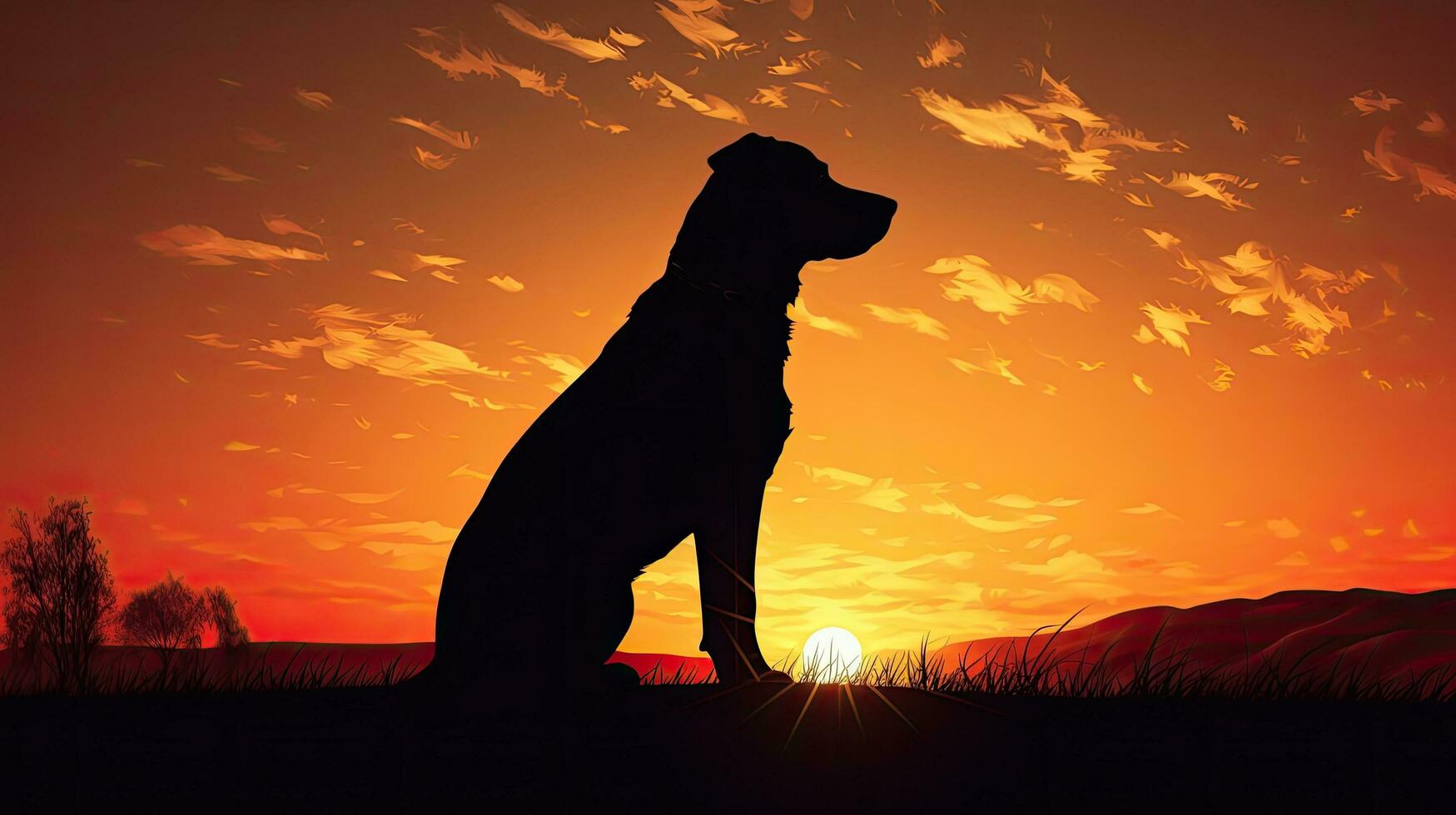 silhuett av en hund djur- porträtt under solnedgång foto
