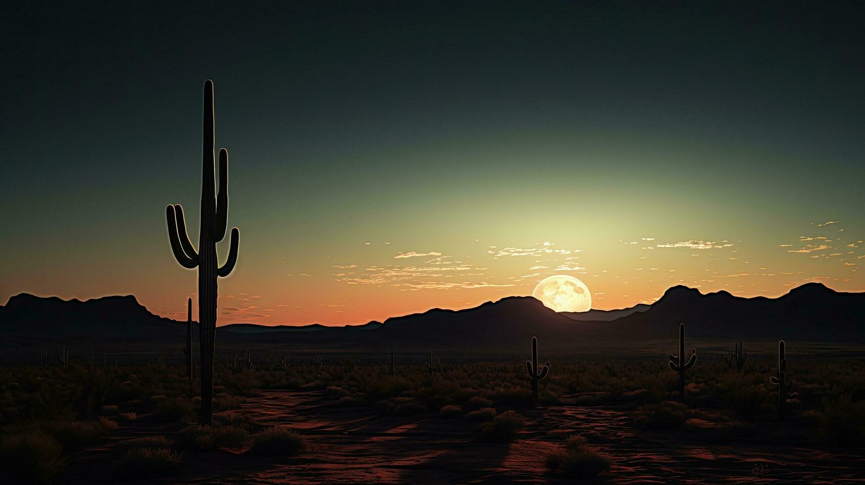 månljus silhuett av en saguaro kaktus i de öken- landskap foto