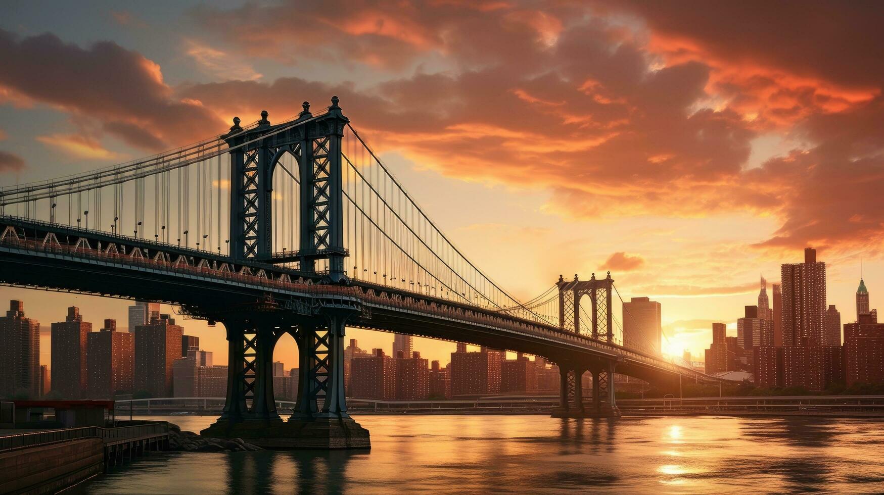 solnedgång se av manhattan bro och horisont från brooklyn i ny york stad foto