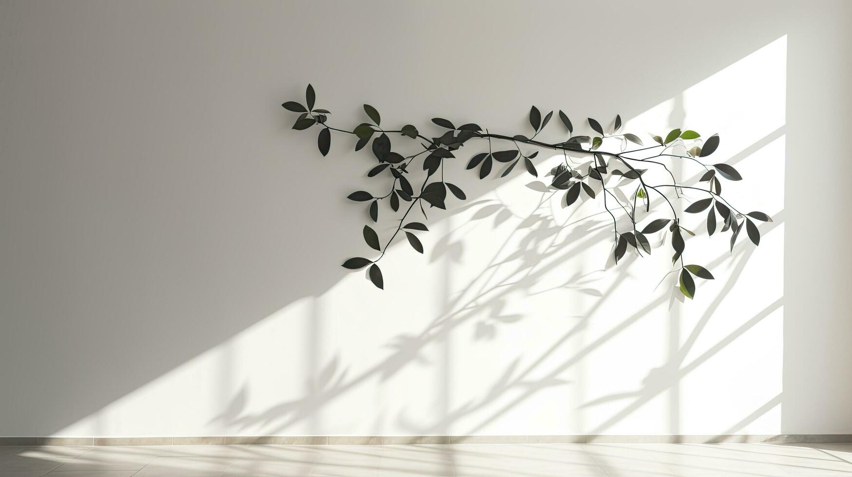 silhouetted träd gren skugga på en vit bakgrund suddigt tropisk blad skugga med solljus ljus solig dag strålar av Sol foto