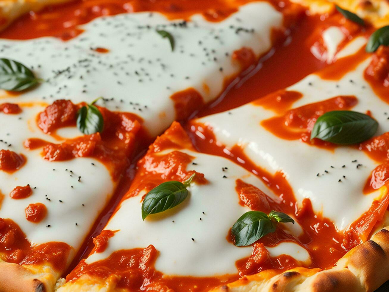 en pizza med ost och sås på topp ai genererad foto