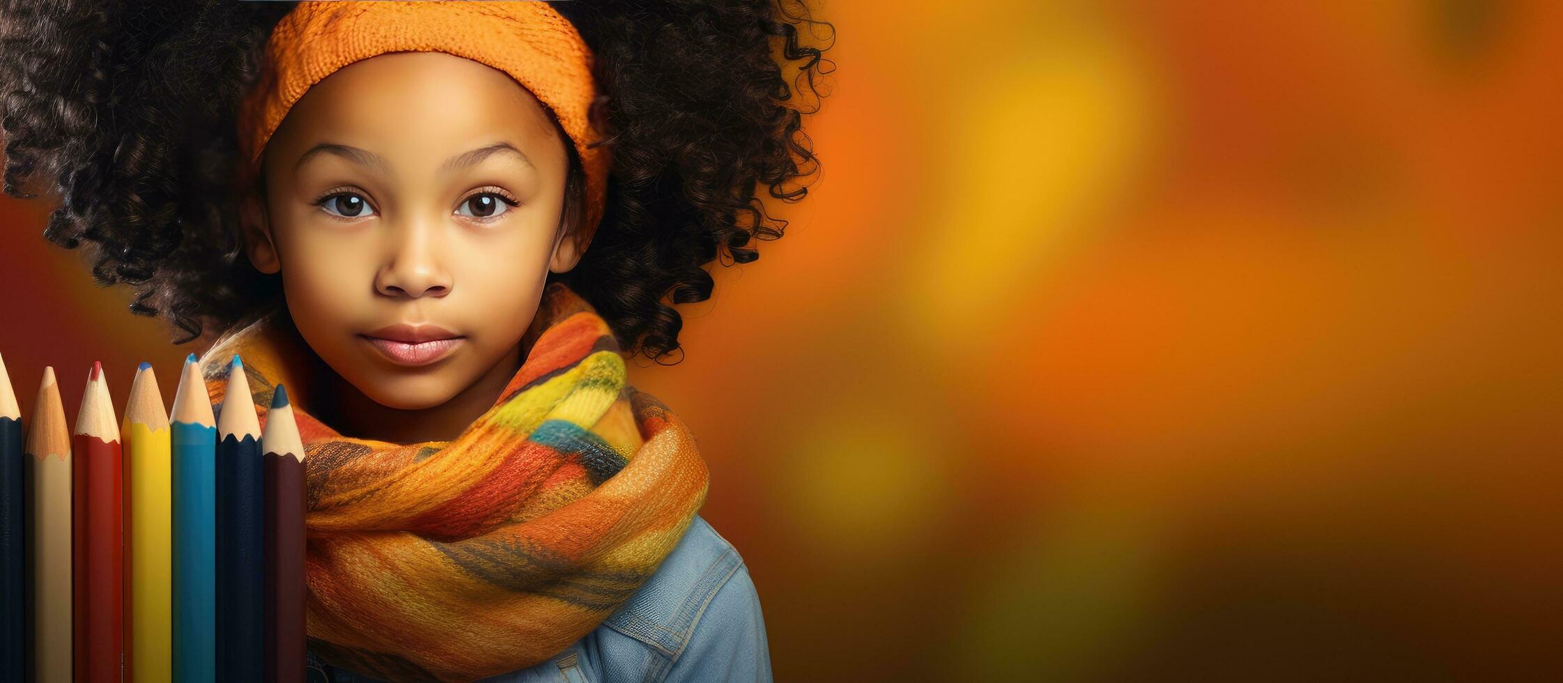 biracial flicka med penna väger på internationell studenter dag symboliserar barndom utbildning och medvetenhet foto