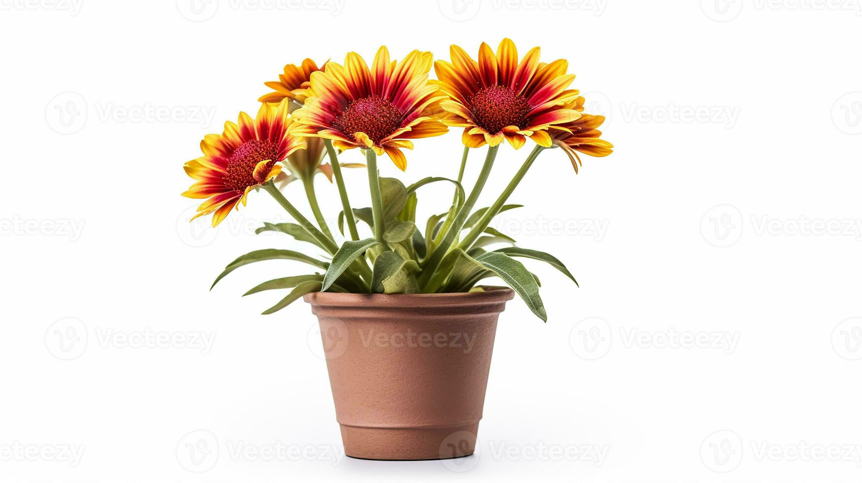 Foto av gaillardia blomma i pott isolerat på vit bakgrund. generativ ai