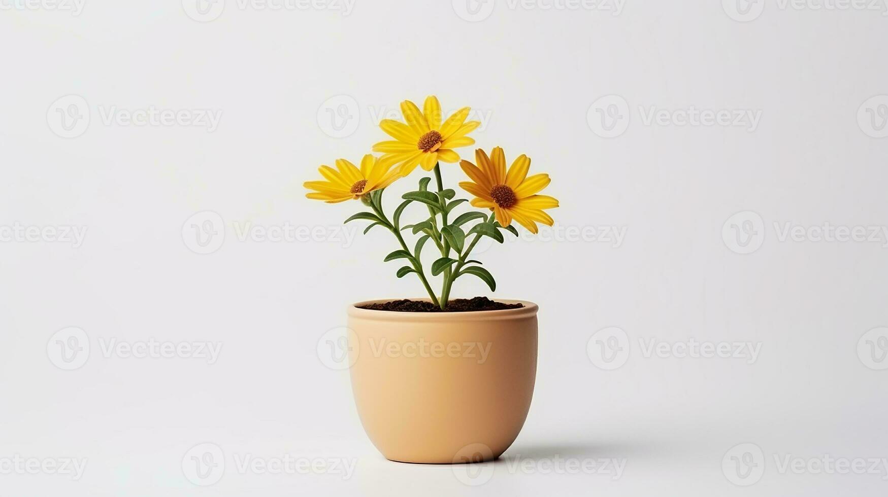 Foto av coreopsis blomma i pott isolerat på vit bakgrund. generativ ai