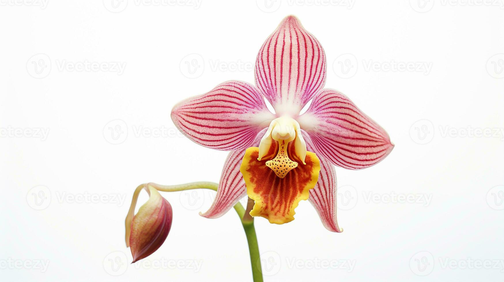 Foto av skön apa orkide blomma isolerat på vit bakgrund. generativ ai