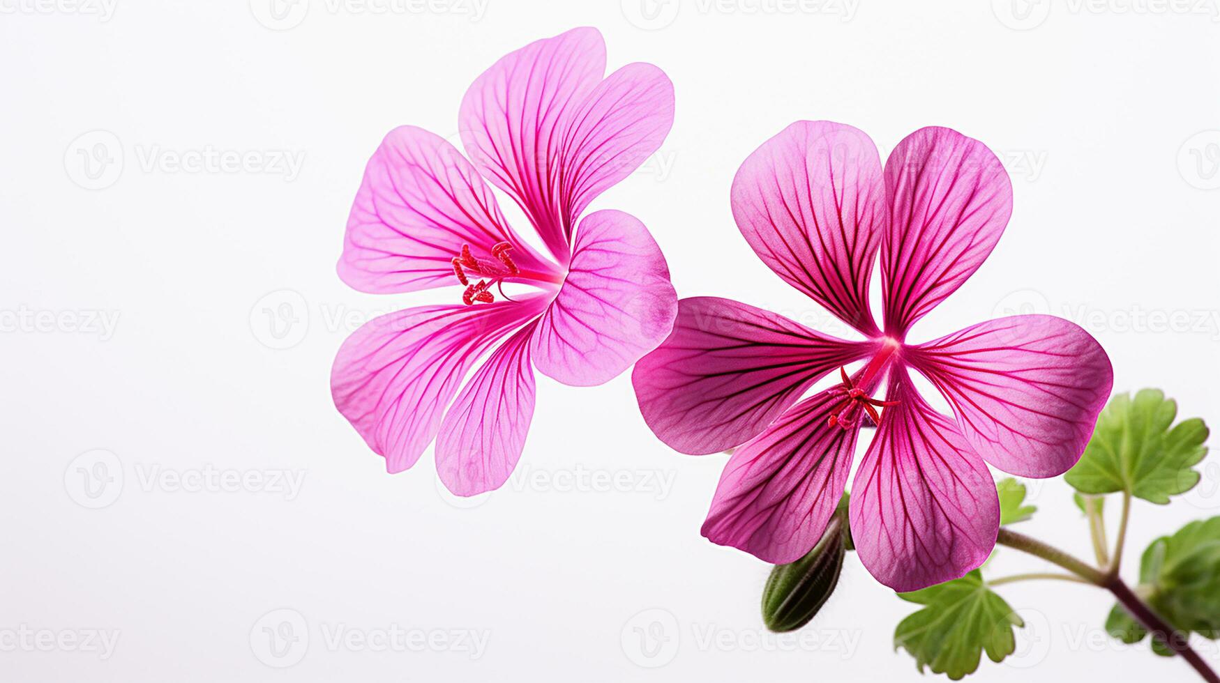 Foto av skön geranium blomma isolerat på vit bakgrund. generativ ai