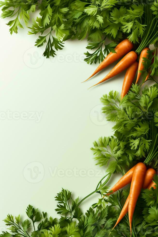 morötter med löv illustration bakgrund med tömma Plats för text foto