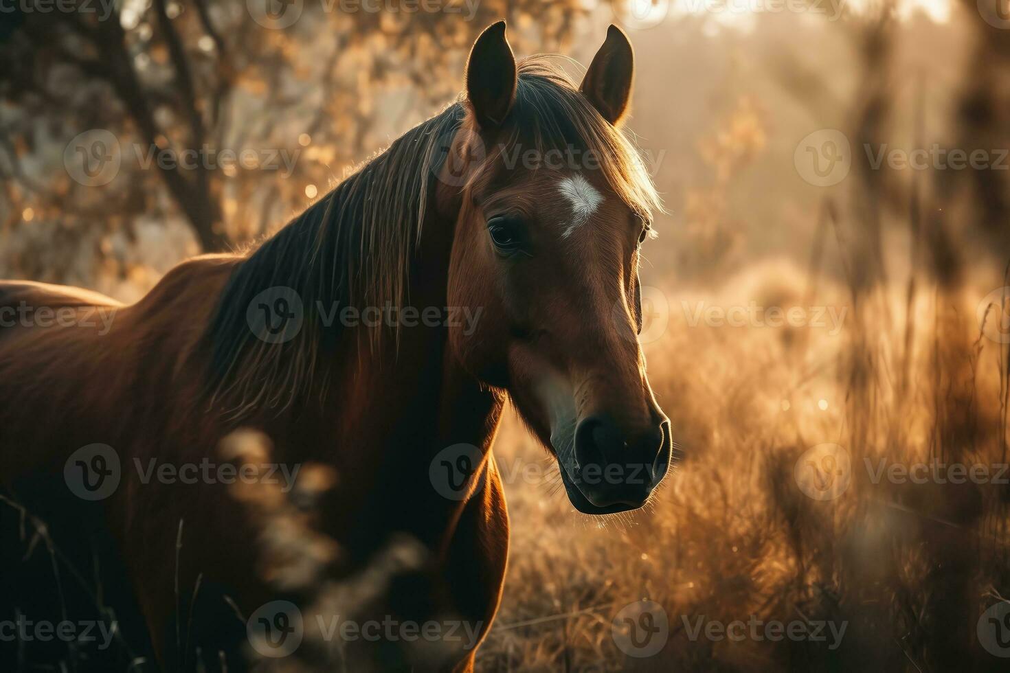 skön häst i de fält. ai generativ foto