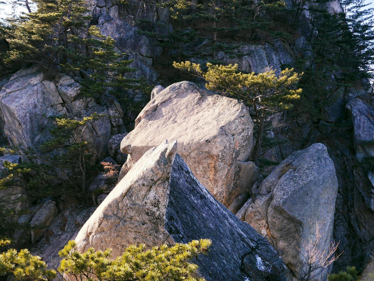 stora stenar på den höga toppen av seoraksanbergen. Sydkorea. foto