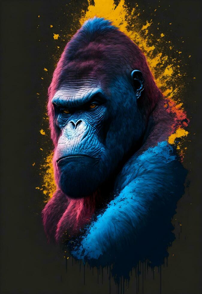 ai generativ konstnärlig gorilla porträtt, stänk konst stil foto