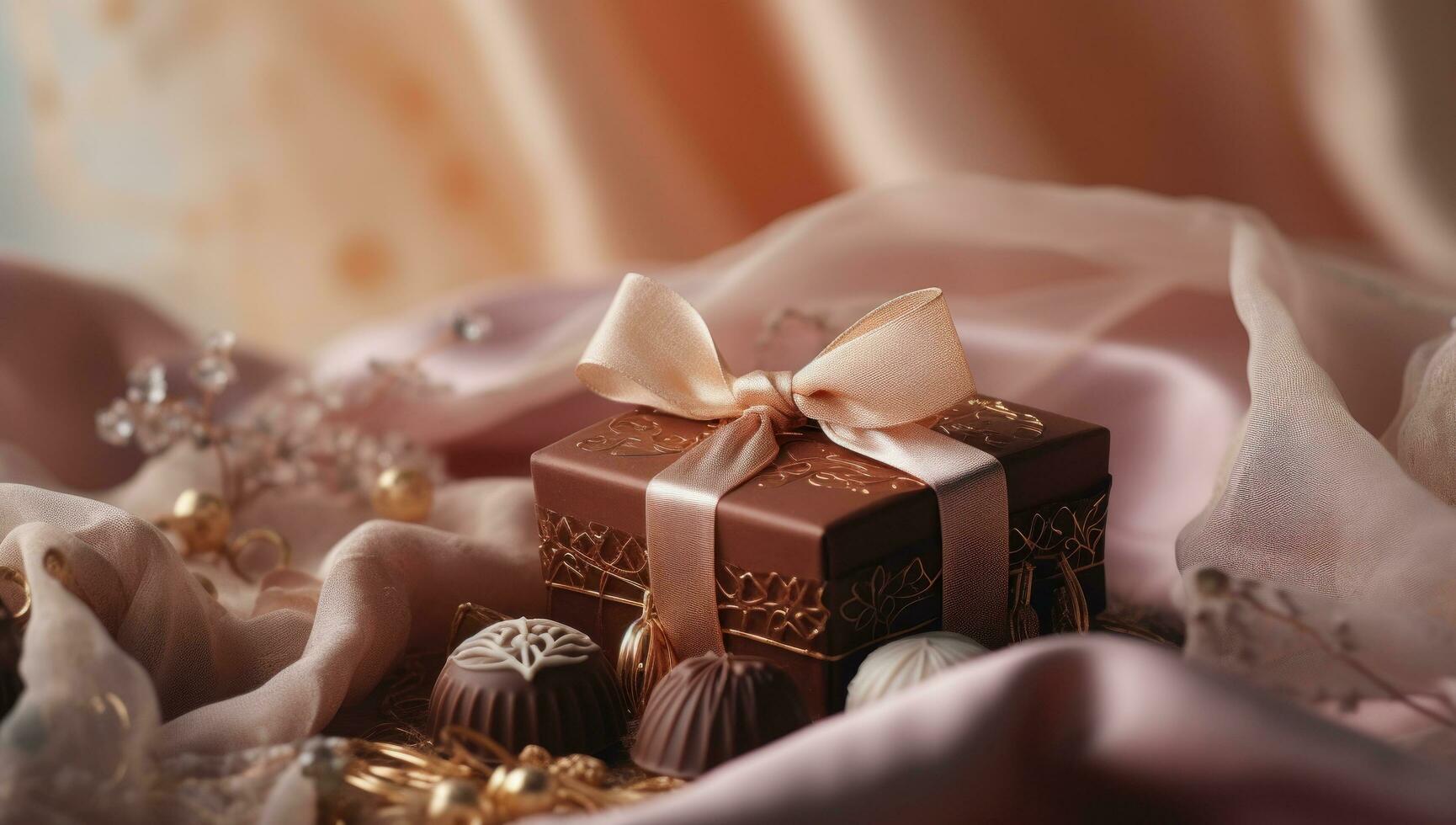 skön choklad låda full av choklad behandlar foto