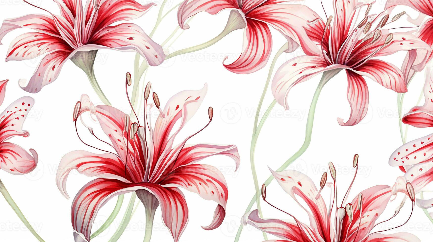 sömlös mönster av Spindel lilja blomma i vattenfärg stil isolerat på vit bakgrund. Spindel lilja blomma textur bakgrund. generativ ai foto