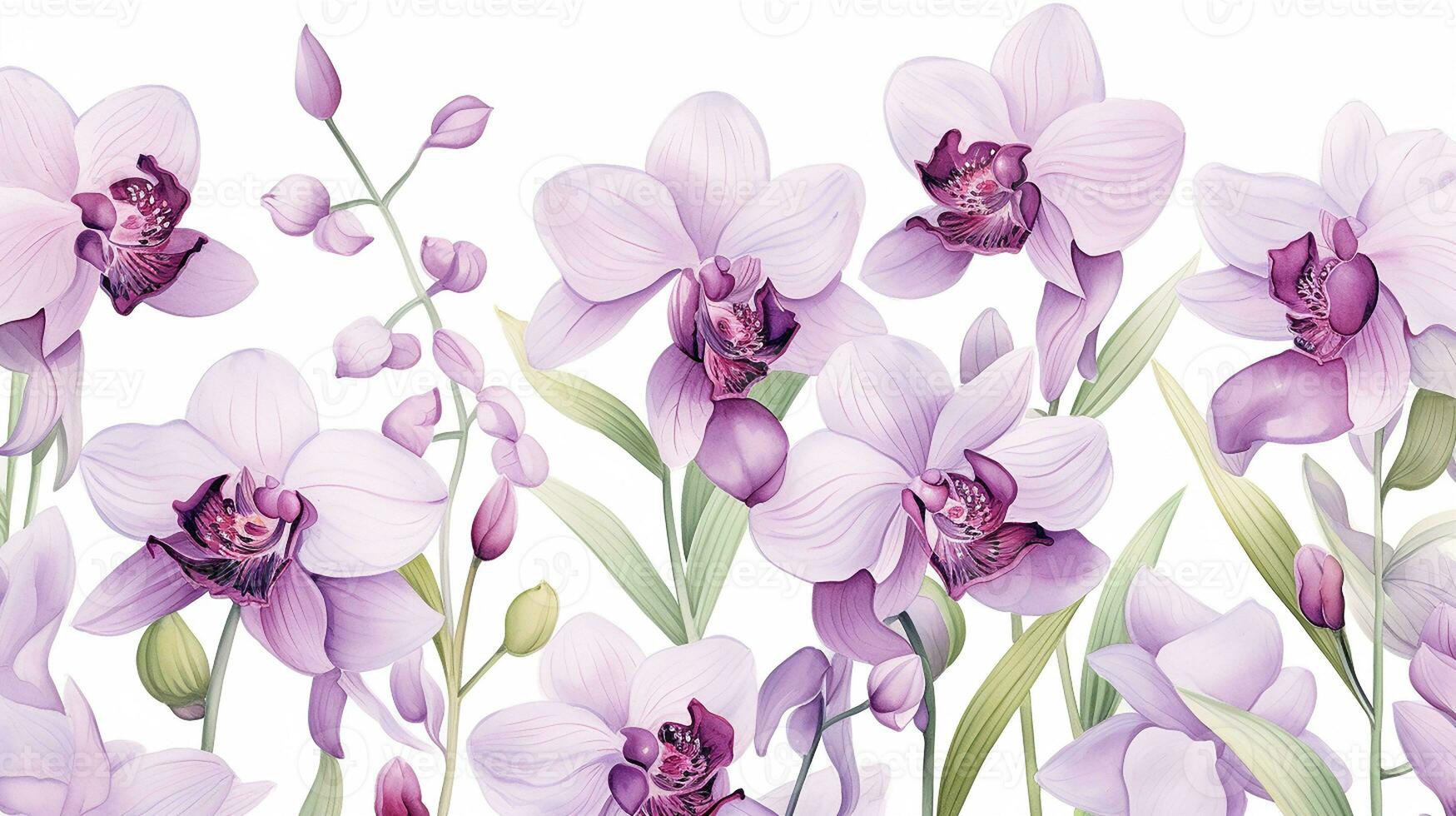 sömlös mönster av orkide blomma i vattenfärg stil isolerat på vit bakgrund. orkide blomma textur bakgrund. generativ ai foto