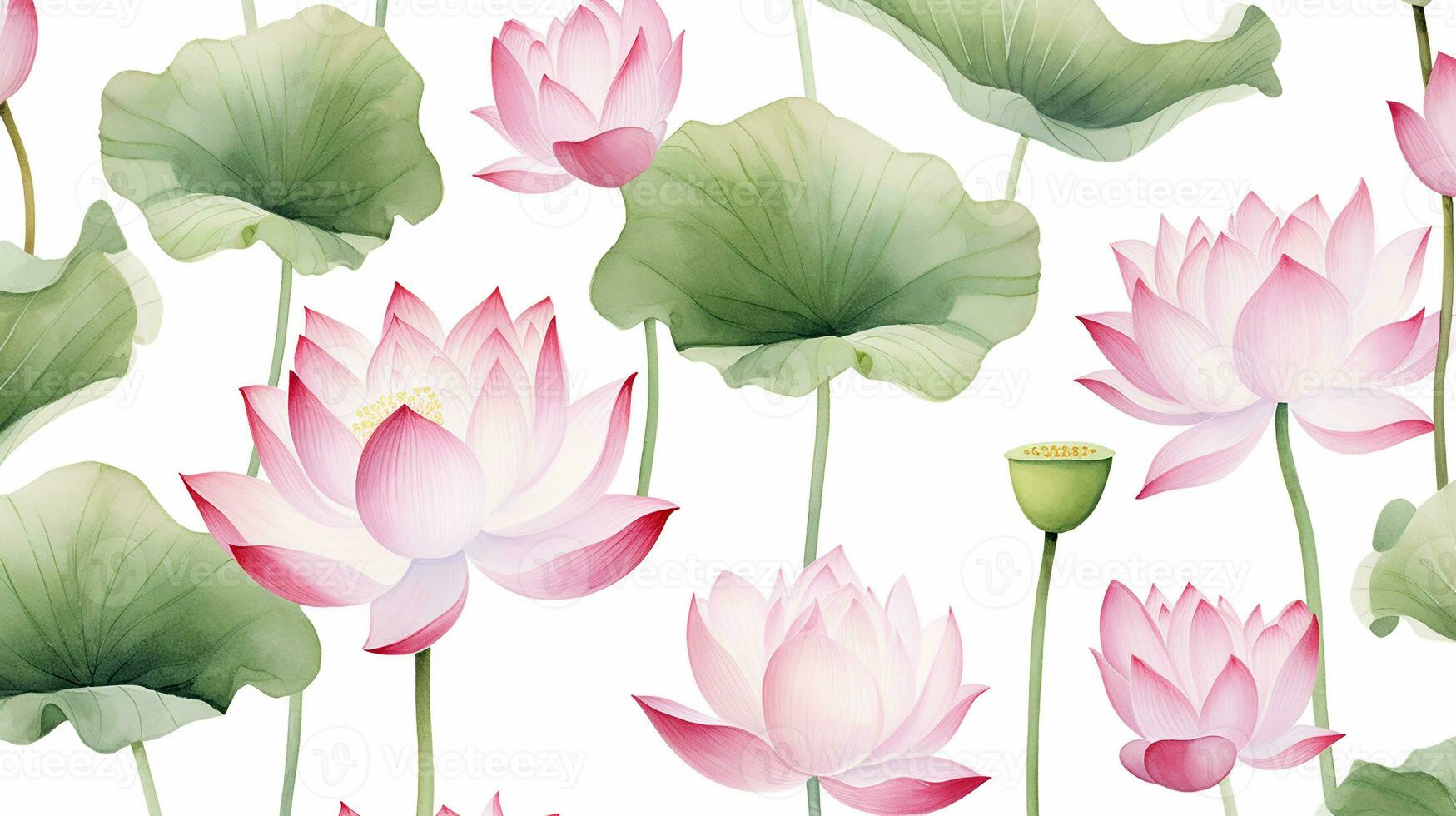 sömlös mönster av lotus blomma i vattenfärg stil isolerat på vit bakgrund. lotus blomma textur bakgrund. generativ ai foto