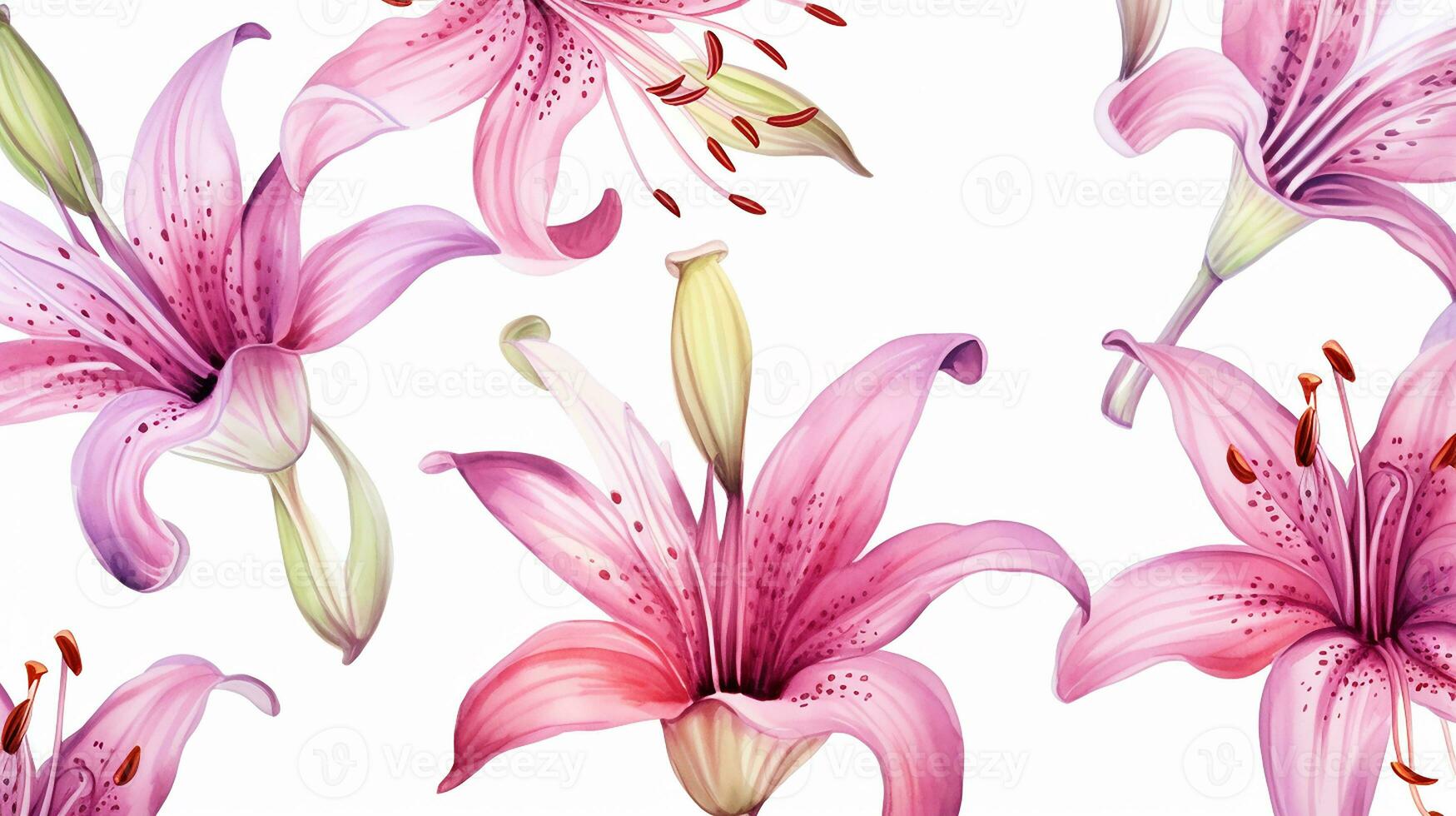 sömlös mönster av fe- lilja blomma i vattenfärg stil isolerat på vit bakgrund. fe- lilja blomma textur bakgrund. generativ ai foto