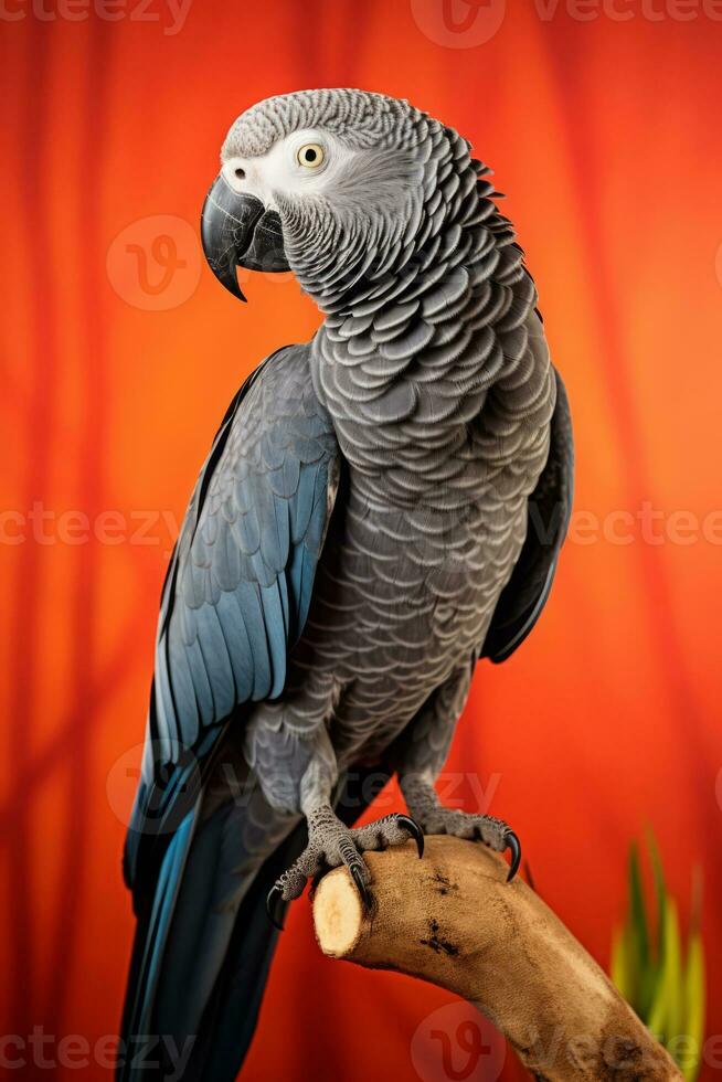 mycket söt afrikansk grå papegoja i natur bred liv djur. ai genererad. foto