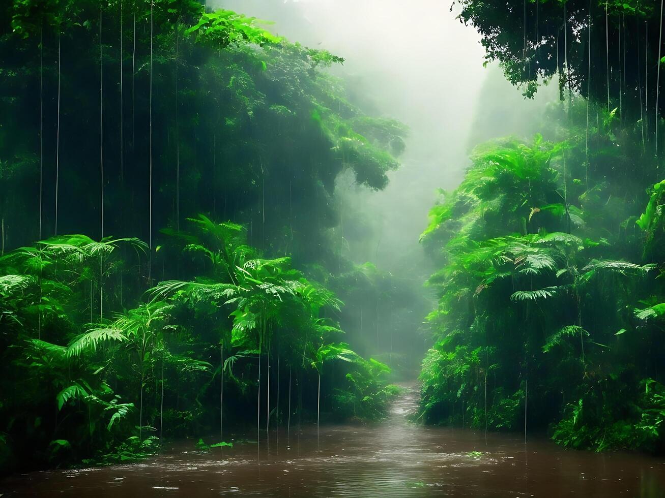 monsun regn skog med podium bakgrund ai generativ foto