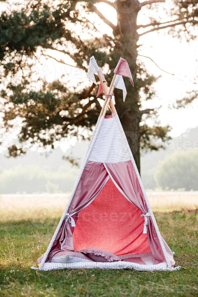 baby rosa hus wigwam i parken på sommaren foto