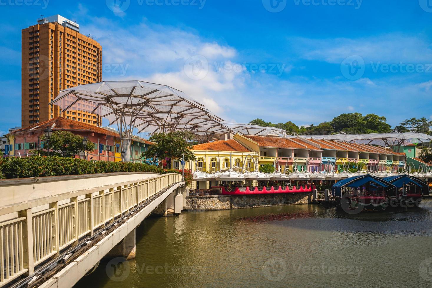 Clarke kajen ligger vid singapore River planeringsområde i Singapore foto