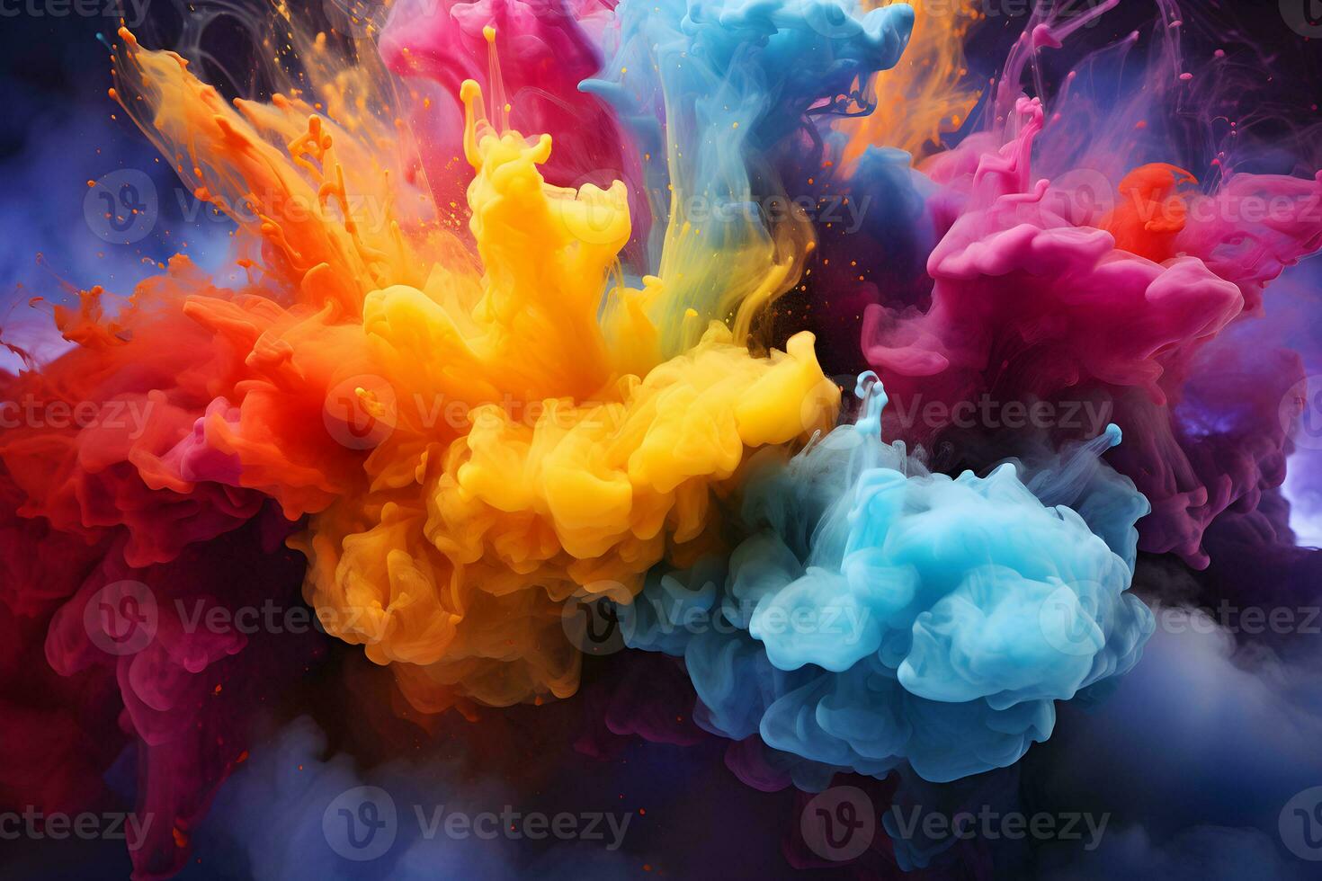 bläck i vatten regnbåge av färger, rörelse Färg släppa i vatten, bläck virvlande i ,färgrik bläck abstraktion. fint dröm moln av bläck under vatten, ai generera foto