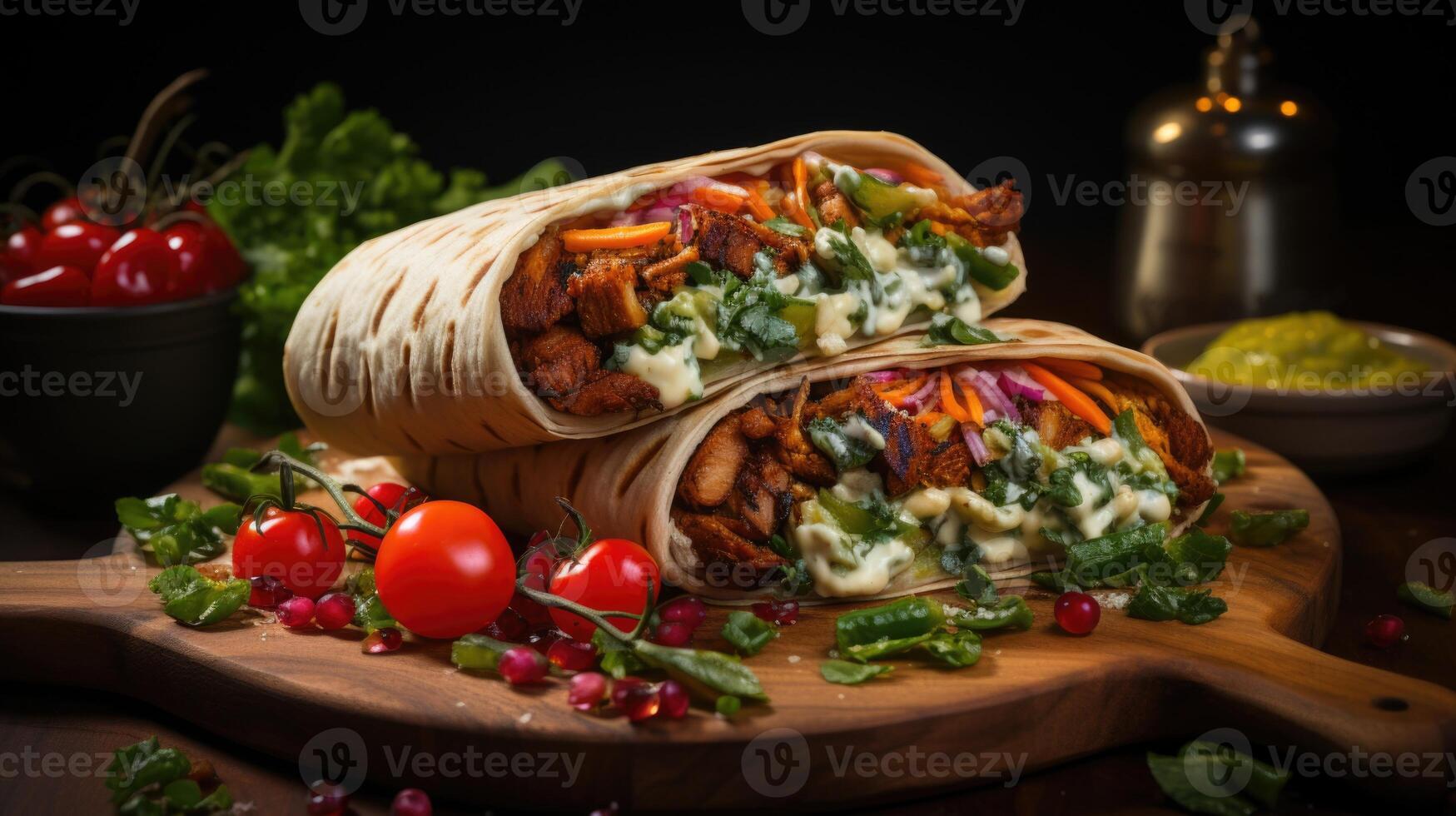 saftig kyckling shawarma, en läckra mitten östra glädje. generativ ai. foto