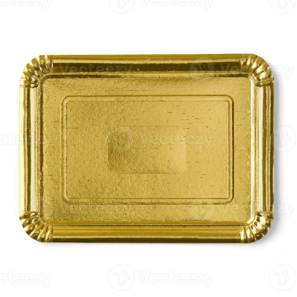 gyllene bricka isolerat över vit bakgrund foto